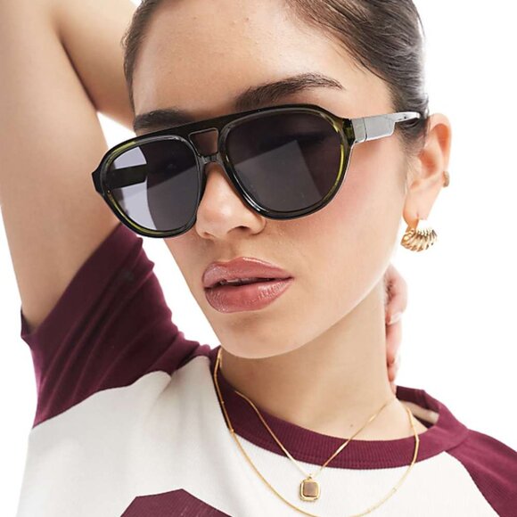 ASOS AJ Morgan live green rounded aviator sunglasses - Picture 1 of 3